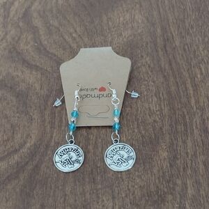 Hand Crafted Silver Aquarius Earrings with Teal Beads
